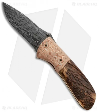 Burr Oak Knives Viper Knife Mokume/Stag (3.5" Damascus) 1 Burr Oak Knives Viper Knife Mokume/Stag (3.5" Damascus)