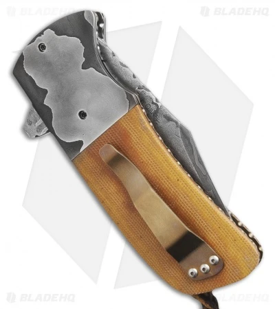 Burr Oak Knives Bowie Flipper #1 Knife Damascus/Micarta (3.75" Damascus) 2 Burr Oak Knives Bowie Flipper #1 Knife Damascus/Micarta (3.75" Damascus) - Image 2