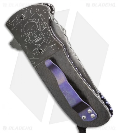 Burr Oak Knives Coffin Nail Flipper Knife Skull/CF (3.5" San Mai) 2 Burr Oak Knives Coffin Nail Flipper Knife Skull/CF (3.5" San Mai) - Image 2