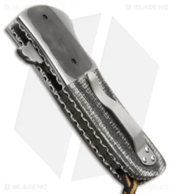 Burr Oak Knives Coffin Nail Flipper Knife Damascus/Burlap Micarta (3.5" San Mai) -Benchmade Shop burr oak knives coffin nail dp burlap micarta spine jm