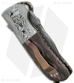 Burr Oak Knives Coffin Nail Flipper Damascus/Snakeskin Micarta (3.5" San Mai) -Benchmade Shop burr oak knives coffin nail san mai damascus side cm