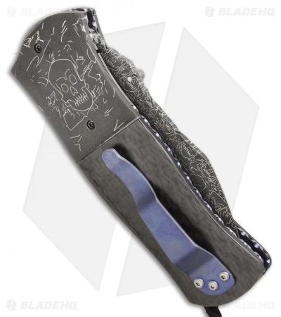 Burr Oak Knives Full Dress Dreadnought Knife Skull/Carbon Fiber (3.5" Damascus) 2 Burr Oak Knives Full Dress Dreadnought Knife Skull/Carbon Fiber (3.5" Damascus) - Image 2