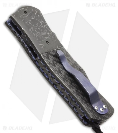 Burr Oak Knives Full Dress Dreadnought Knife Skull/Carbon Fiber (3.5" Damascus) 3 Burr Oak Knives Full Dress Dreadnought Knife Skull/Carbon Fiber (3.5" Damascus) - Image 3