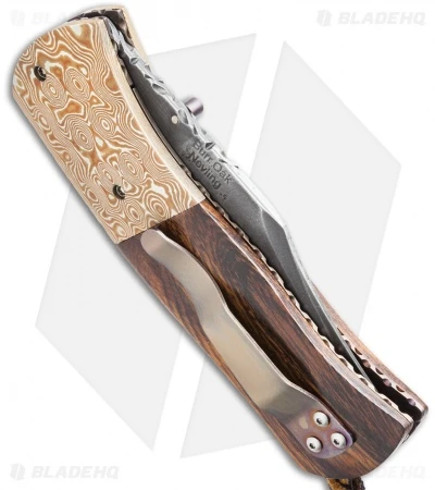 Burr Oak Knives Folding Bowie Knife Ironwood/Mokume (3.625" San Mai Damascus) 2 Burr Oak Knives Folding Bowie Knife Ironwood/Mokume (3.625" San Mai Damascus) - Image 2