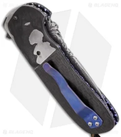 Burr Oak Knives Viper Flipper Knife Carbon Fiber (3.75" Damascus) #3 5 Burr Oak Knives Viper Flipper Knife Carbon Fiber (3.75" Damascus) #3 -Benchmade Shop burr oak viper flipper 3 side cm