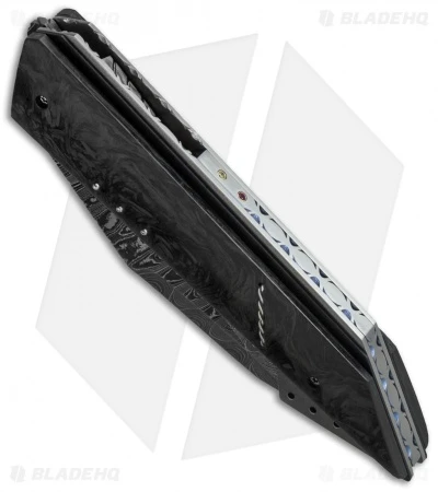 Corrie Schoeman X-Ploit Flipper Knife Marbled Carbon Fiber (3.25" Damascus) 3 Corrie Schoeman X-Ploit Flipper Knife Marbled Carbon Fiber (3.25" Damascus) - Image 3