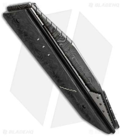 Corrie Schoeman X-Ploit Flipper Knife Marbled Carbon Fiber (3.25" Damascus) 2 Corrie Schoeman X-Ploit Flipper Knife Marbled Carbon Fiber (3.25" Damascus) - Image 2