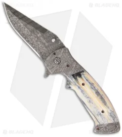Custom Crawford Kasper Tooth Ache Flipper Folding Knife (3.875" Damascus)