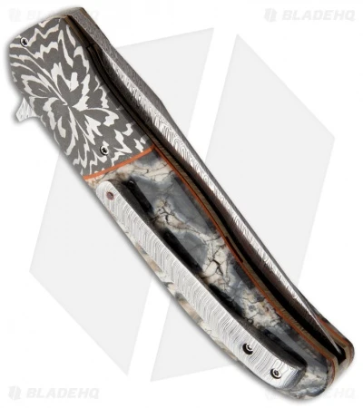 George Muller LL-HH Flipper Folding Knife Blue Mammoth Molar (3.375" Damascus) 2 George Muller LL-HH Flipper Folding Knife Blue Mammoth Molar (3.375" Damascus) - Image 2