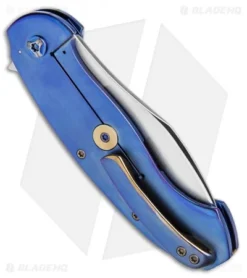 Demongivert & Famin ZPS One Custom Frame Lock Knife Blue Ti (3.5" Satin) -Benchmade Shop demongivert famin zps one blue BHQ 36701 jr side