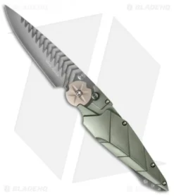 Dew Hara Custom Kabuto Folder Knife Green/Tan (3.5" Mirror) Japan