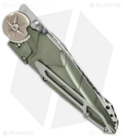 Dew Hara Custom Kabuto Folder Knife Green/Tan (3.5" Mirror) Japan 6 Dew Hara Custom Kabuto Folder Knife Green/Tan (3.5" Mirror) Japan -Benchmade Shop dew hara kabuto blue tan side jm