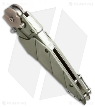 Dew Hara Custom Kabuto Folder Knife Green/Tan (3.5" Mirror) Japan 2 Dew Hara Custom Kabuto Folder Knife Green/Tan (3.5" Mirror) Japan - Image 2