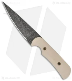 Dirk Pinkerton Custom Damascus Knife W/ Ivory Micarta Handle (3.7" Plain)