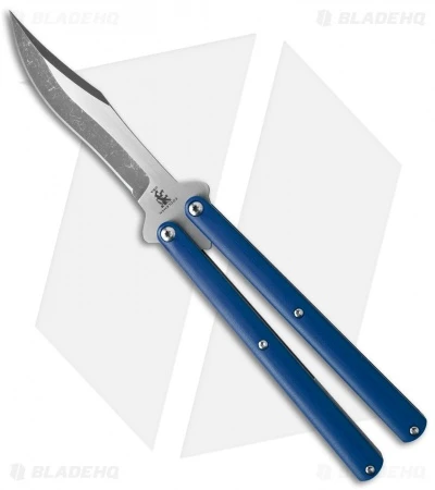 Sam Eddleman Bowie Balisong Knife Blue G-10 (4.25" Acid Wash/Satin) 1 Sam Eddleman Bowie Balisong Knife Blue G-10 (4.25" Acid Wash/Satin)