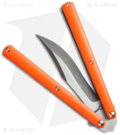 Sam Eddleman Bowie Balisong Knife Orange G-10 (4.25" Acid Wash/Satin) -Benchmade Shop eddleman balisong orange g10 open cm