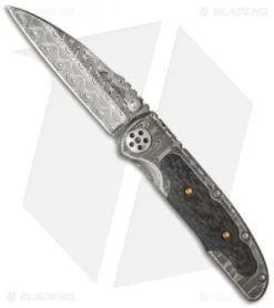 Allen Elishewitz Custom Damascus Frame Lock Knife Carbon Fiber (3.25" Damascus)