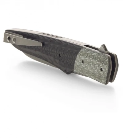 Jason Clark Custom Hybrid Flipper Silver Twill / Carbon Fiber Knife (3.5" Plain) 2 Jason Clark Custom Hybrid Flipper Silver Twill / Carbon Fiber Knife (3.5" Plain) - Image 2