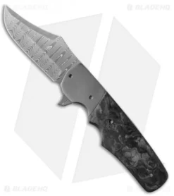 Jason Clark Clip Point Frame Lock Knife Zirconium/Marbled CF (3.6" Damascus)