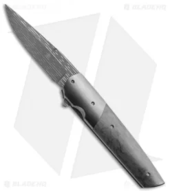 Jason Clark Custom Hybrid Drop Point Flipper Knife Carbon Fiber (3.5" Damascus)