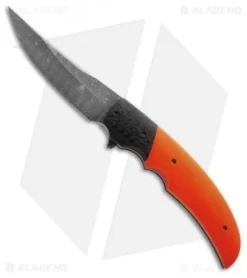 Jason Clark Upswept Flipper Liner Lock Knife Orange G-10 & CF (3.75" Damascus)