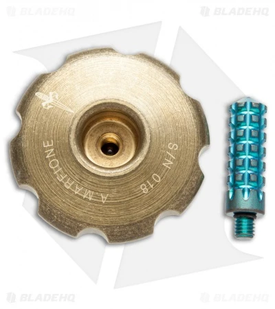 Marfione Custom Knives Spin Top - Brass/Green Ti 2 Marfione Custom Knives Spin Top - Brass/Green Ti - Image 2