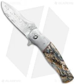 George Muller LL-EE Flipper Knife Mammoth Molar (3.375" Damasteel)