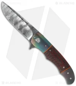 George Muller LL-BB Flipper Knife Red LSCF/Zirconium (3.75" Damasteel)