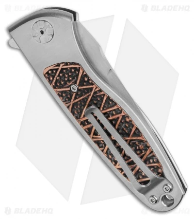 Rod Olson Custom M9 Titanium Button Lock Flipper Knife Cu TextureTech (3" Satin) 2 Rod Olson Custom M9 Titanium Button Lock Flipper Knife Cu TextureTech (3" Satin) - Image 2
