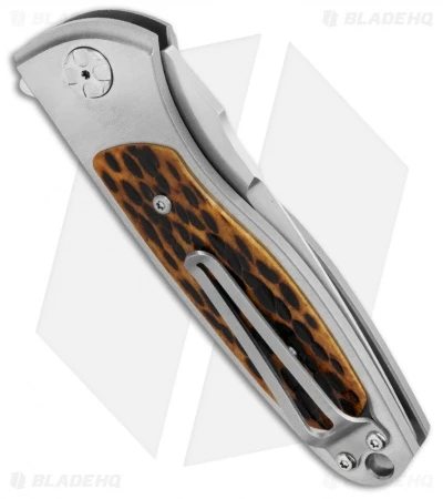 Rod Olson Custom M9 Titanium Button Lock Flipper Knife Jigged Bone (3" Satin) 2 Rod Olson Custom M9 Titanium Button Lock Flipper Knife Jigged Bone (3" Satin) - Image 2