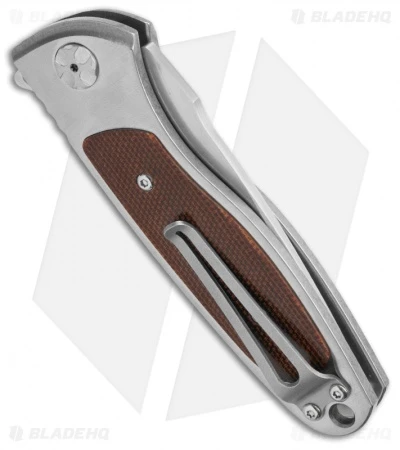Rod Olson Custom M9 Titanium Button Lock Flipper Knife Brown Micarta (3" Satin) 2 Rod Olson Custom M9 Titanium Button Lock Flipper Knife Brown Micarta (3" Satin) - Image 2