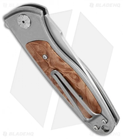 Rod Olson Custom M9 Titanium Button Lock Flipper Knife Maple (3" Satin) 2 Rod Olson Custom M9 Titanium Button Lock Flipper Knife Maple (3" Satin) - Image 2
