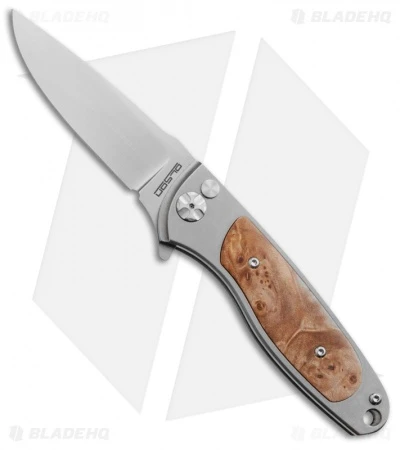 Rod Olson Custom M9 Titanium Button Lock Flipper Knife Maple (3" Satin) 1 Rod Olson Custom M9 Titanium Button Lock Flipper Knife Maple (3" Satin)
