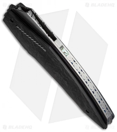 Corrie Schoeman D-TER Flipper Knife Marble Carbon Fiber (3.25" Damascus) 2 Corrie Schoeman D-TER Flipper Knife Marble Carbon Fiber (3.25" Damascus) - Image 2