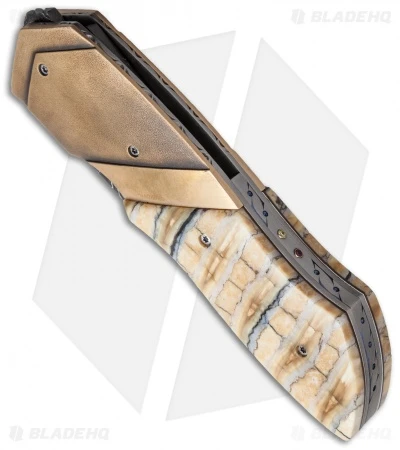 Corrie Schoeman D Vour Flipper Knife Mammoth/Bronze (3.25" Damascus) 2 Corrie Schoeman D Vour Flipper Knife Mammoth/Bronze (3.25" Damascus) - Image 2