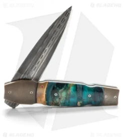 Corrie Schoeman X-Pose Flipper Knife Verdite/Bronze (3.375" Damascus) -Benchmade Shop schoeman x pose verdite bronze extra cm