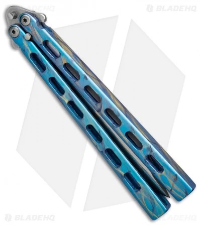 Snody Knives Custom Highroller Balisong Butterfly Knife Electric Blue (5" Satin) 3 Snody Knives Custom Highroller Balisong Butterfly Knife Electric Blue (5" Satin) - Image 3
