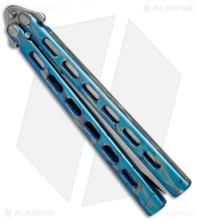 Snody Knives Custom Highroller Balisong Butterfly Knife Electric Blue (5" Satin) 2 Snody Knives Custom Highroller Balisong Butterfly Knife Electric Blue (5" Satin) - Image 2