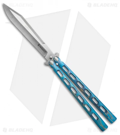 Snody Knives Custom Highroller Balisong Butterfly Knife Electric Blue (5" Satin) 1 Snody Knives Custom Highroller Balisong Butterfly Knife Electric Blue (5" Satin)