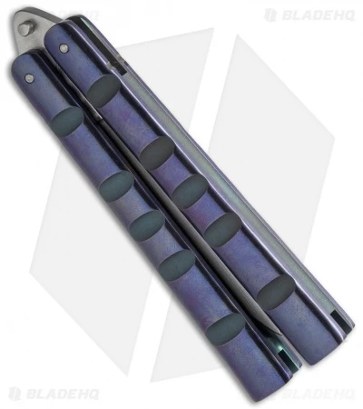 Reese Weiland / Ron Miller Custom Balisong Ti Channel Purple Ano (3.25" Satin) 2 Reese Weiland / Ron Miller Custom Balisong Ti Channel Purple Ano (3.25" Satin) - Image 2